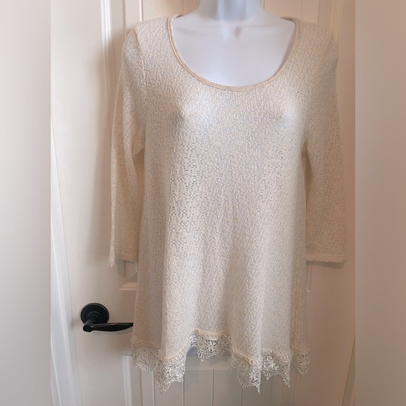 Wrangler Tops - Women’s Wrangler Scoop Neck Oatmeal Knit Lace Hem Tunic, Size Medium